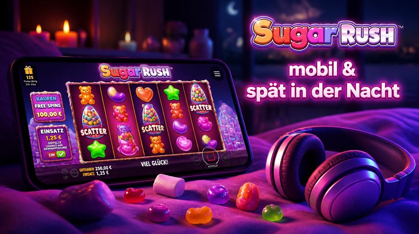 Ein Handy mit Sugar Rush Nachtmodus, Kerzenschein und Kopfhörer